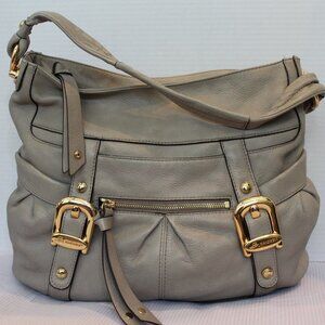 B. Makowsky Leather Shoulder Bag Beige w/gold hardware